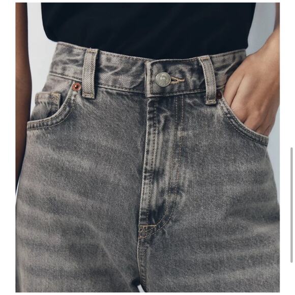 Zara Wide Leg High Rise Denim Jeans in Gray Washed - Picture 3 of 15